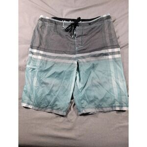 Hurley Board Shorts‎ Mens 36x10 Aqua Blue Black Geometric Check, Beach Swim Surf